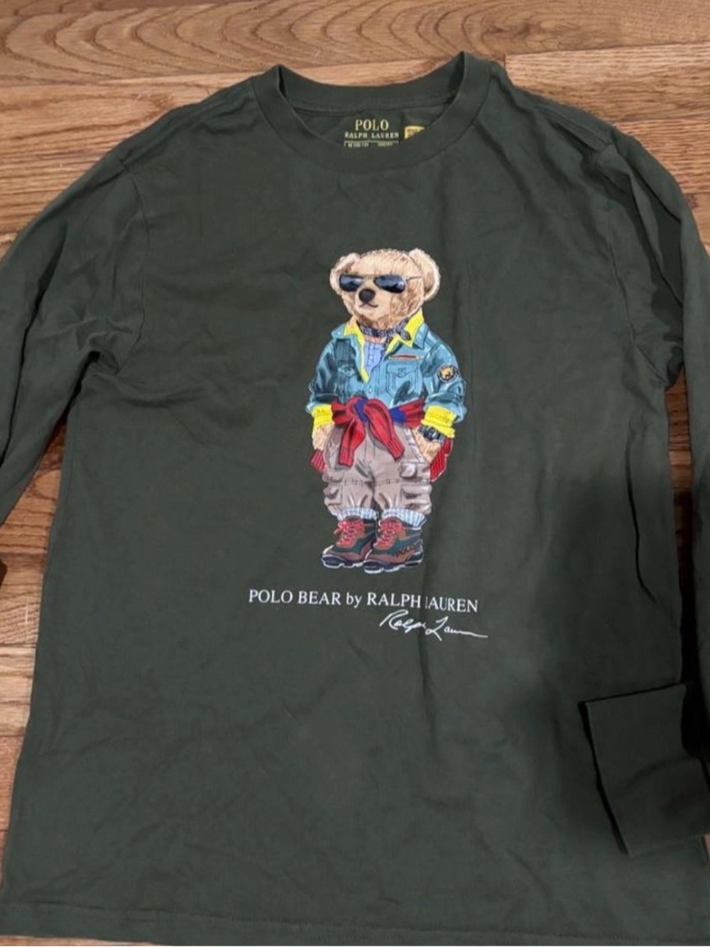🐻 POLO RALPH LAUREN Polo Bear KiDs Graphic Shirt - Olive Green M 10-12